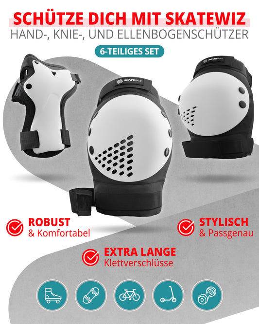 SKATEWIZ Kids Protectors - Kids Knee Pads - Inline Skating Knee Guards - Inline Skating Guards - Knee and Elbow Guards - SMASH Size S Black White