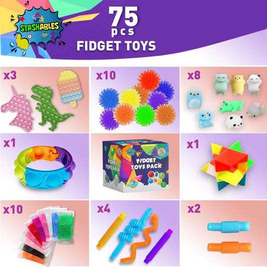 75 pieces Fidget Toys for Kids, Party Favors, Children's Birthday Party Gifts, Classroom Prizes, Stress Relief, Treasure Chest, Pop Its Toys for Autistic and ADHD, Small Gifts.