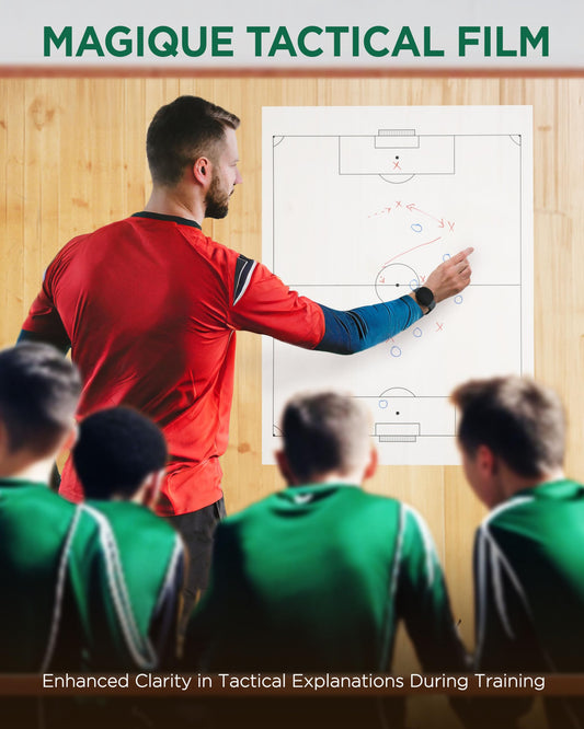 EASYCLING® Magic Football Tactical Board - Self-adhesive static football tactics sheets with 25 sheets & 2 board markers included. Erasable and rewritable, suitable for all smooth surfaces, 80cmx60cm.