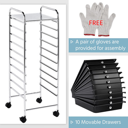 Yaheetech bathroom cart with 10 stackable drawers and metal frame. Bathroom trolley with shelves, 32×36.5×90.5 cm black.