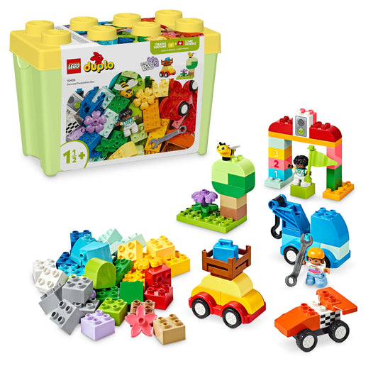 LEGO DUPLO Bricks Box Cars and Trucks - Educational toy for boys & girls from 1 year old - Toy for toddlers with 1-2-3 bricks, 2 figures and 3 vehicles for playing and building - Gift - 10439