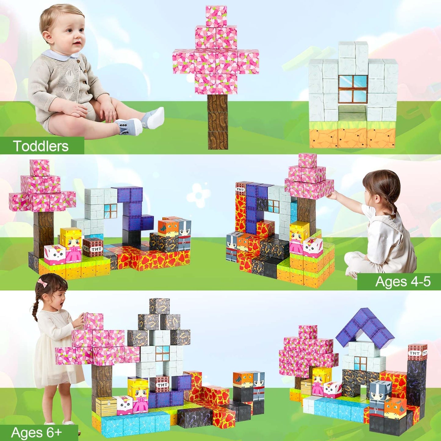 Pavlleen 84 Piece Magnetic Building Blocks, Build My Magnet World Set, Lumberjack Adventure Game for Boys and Girls, for Kids Ages 3 and Up, Creative Children's Games Kids Toys