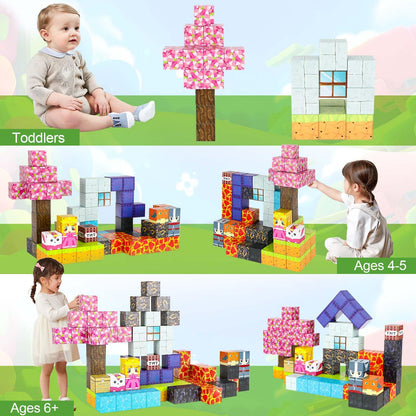 Pavlleen 84 Piece Magnetic Building Blocks, Build My Magnet World Set, Lumberjack Adventure Game for Boys and Girls, for Kids Ages 3 and Up, Creative Children's Games Kids Toys