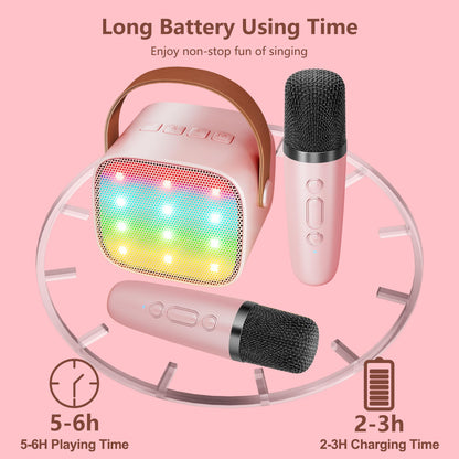 DiliDala Karaoke machine with 2 wireless microphones, Bluetooth speaker with light effects. Portable Bluetooth Karaoke machine for adults with voice changing effects for kids.