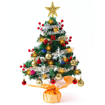 SKYVINWINE Mini Artificial Christmas Tree, Small Artificial Christmas Tree with LED Lighting, Mini Tabletop Tree for Christmas Decor, Green