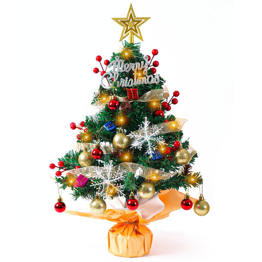 SKYVINWINE Mini Artificial Christmas Tree, Small Artificial Christmas Tree with LED Lighting, Mini Tabletop Tree for Christmas Decor, Green