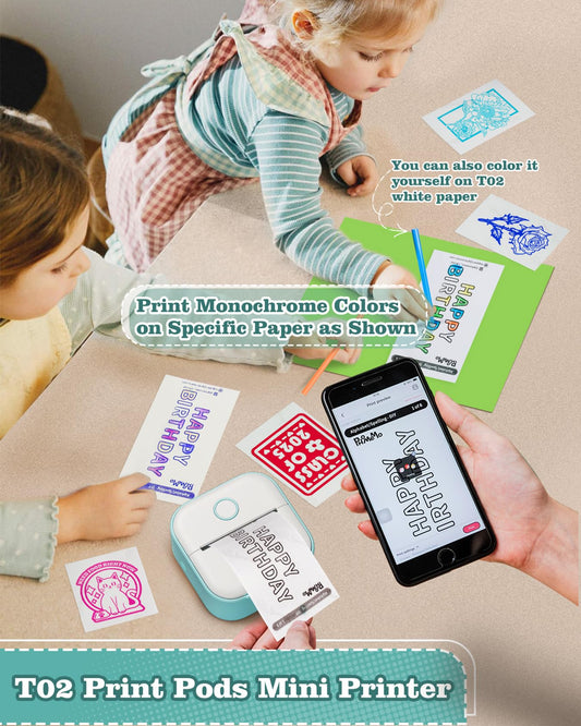 Mini Printer - Tiny Printer T02 Mini Printer for Smartphone Mini Thermal Printer Bluetooth Photo Printer Sticker Printer Label Printer Instant Print for study notes, anatomical diagrams, photos