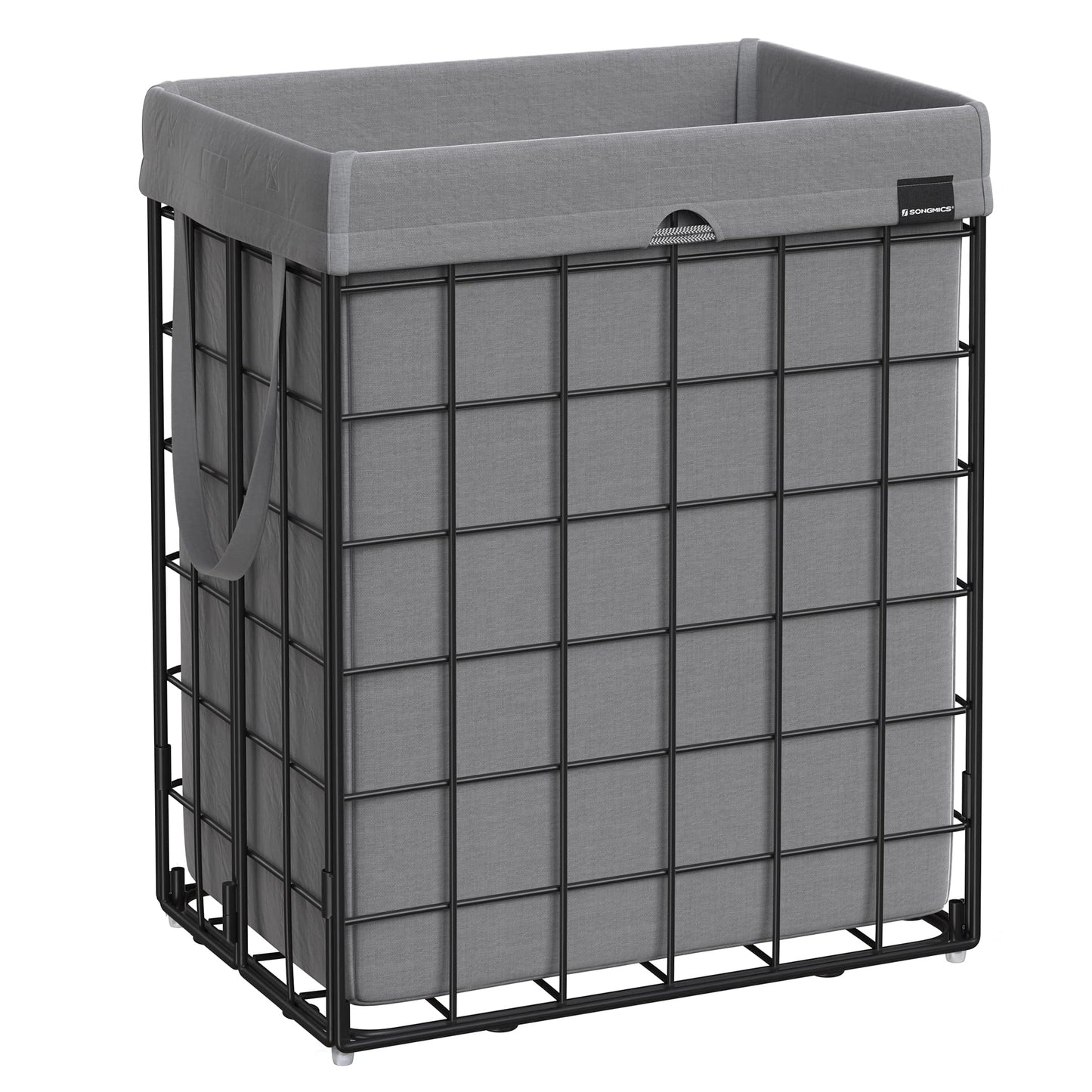 SONGMICS 90L Laundry Basket, foldable laundry hamper, detachable and washable laundry bag, metal wire frame, for bedroom, bathroom, laundry room, black-grey LCB190G01