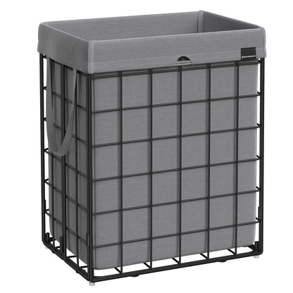 SONGMICS 90L Laundry Basket, foldable laundry hamper, detachable and washable laundry bag, metal wire frame, for bedroom, bathroom, laundry room, black-grey LCB190G01