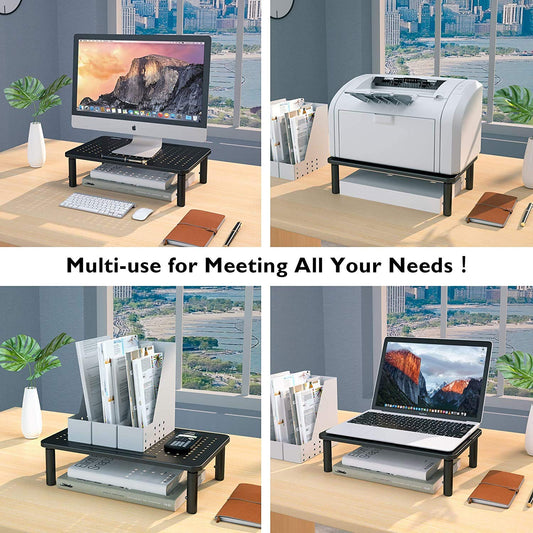 BONTEC Monitor Stand Adjustable Monitor Riser made of high-quality metal. Ergonomic stand for laptop, computer, iMac, PC, printer up to 20 kg, black 2-pack.