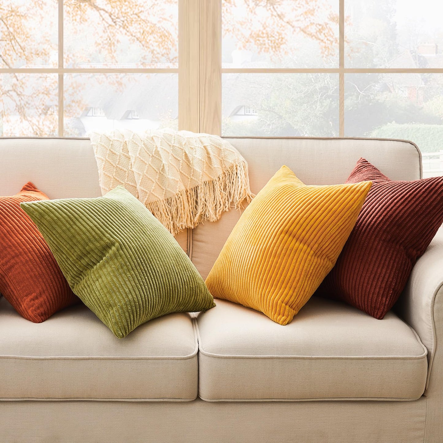 Topfinel pillowcase 40x40 autumn 4-piece set corduroy pillowcases cushion cover decorative pillow for sofa bed living room children fluffy orange yellow green