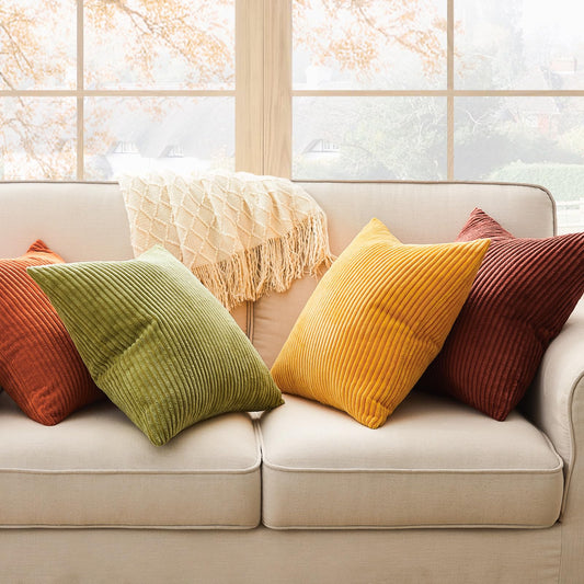 Topfinel pillowcase 40x40 autumn 4-piece set corduroy pillowcases cushion cover decorative pillow for sofa bed living room children fluffy orange yellow green