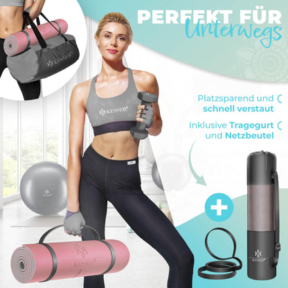 KESSER® Gymnastics mat with carry strap, non-slip TPE yoga mat Padded & non-slip fitness mat, 183 x 61 workout mat for fitness exercise mat, Pilates & gymnastics + carry strap & bag, extra thick