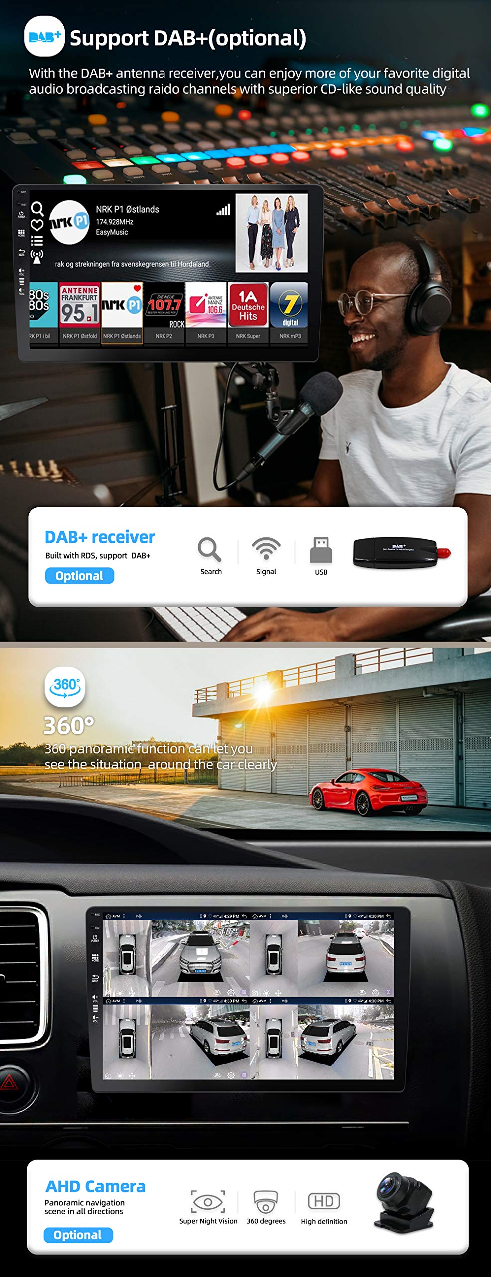 JOYX Android 10 car radio fits Suzuki Swift (2005-2016) - [4G+64G] - Built-in DSP/Carplay/Android Auto - Camera MIC FREE - 10.1 inch - With SWC 4G WiFi Bluetooth 5.0 DAB 360 camera Fast-Boot