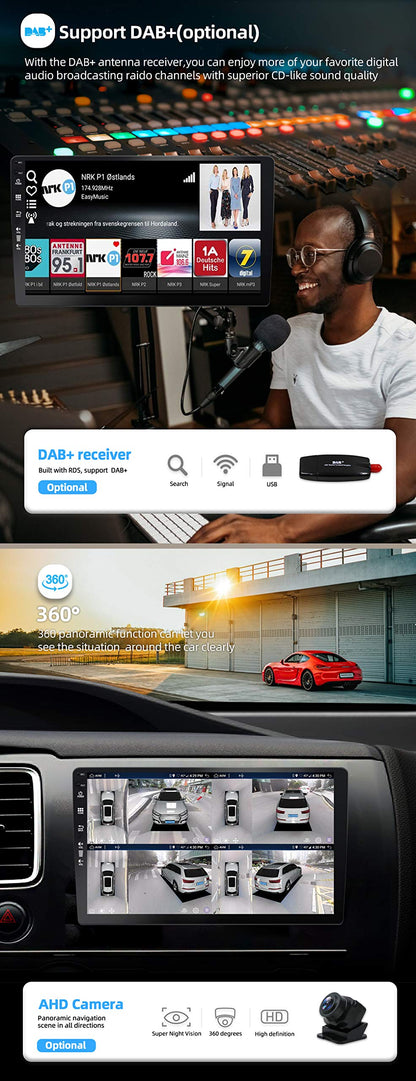 JOYX Android 10 car radio fits Suzuki Swift (2005-2016) - [4G+64G] - Built-in DSP/Carplay/Android Auto - Camera MIC FREE - 10.1 inch - With SWC 4G WiFi Bluetooth 5.0 DAB 360 camera Fast-Boot