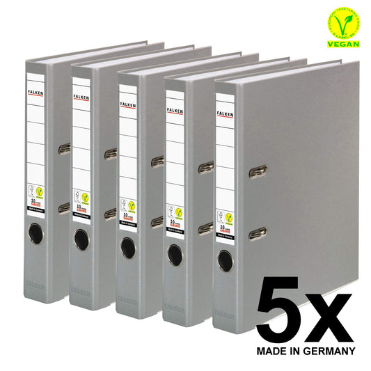 Original Falcons 5-pack PP color plastic folders. Made in Germany. 5 cm narrow DIN A4 grey Vegan ring binder file folder office folder plastic folder slot folder