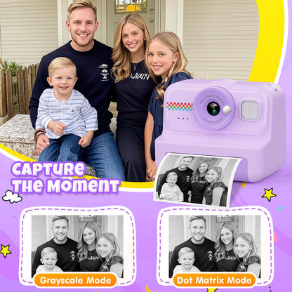 HiMont kids camera instant camera, 1080P instant camera for kids with 32GB card & 3 rolls of print paper, fun kids toy gifts for boys & girls aged 3-12.