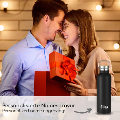 Milu® Engraved Water Bottle personalized - perfect for gifting on Easter, Father's Day, Mother's Day, Christmas, Back to School, Anniversary, Birthday, for women and men, moms, dads, and kids (500ml + Engraving)