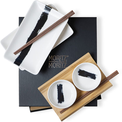 Moritz & Moritz 8-piece sushi tableware set for 2 people - sushi serving set with 2 sushi plates, dip bowls, and chopsticks.