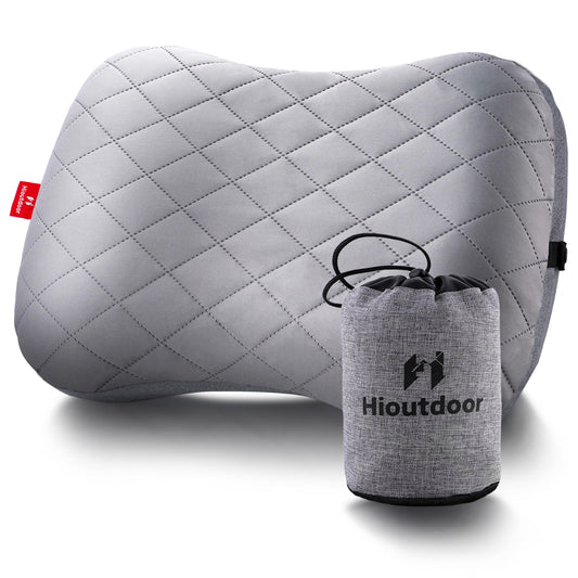 Hioutdoor Inflatable Pillow Headrest for Camping with Removable Pillowcase Air Cushion Beach Pillow Ergonomic Travel Pillow Outdoor Inflatable Travel Neck Pillow Comfortable Sleep Pillow (gray)