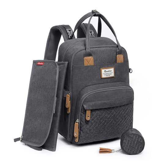 RUVALINO Baby Diaper Bag Backpack with Portable Changing Pad, Pacifier Holder, and Stroller Straps, Multifunctional Baby Bag for Mom and Dad, Dark Gray