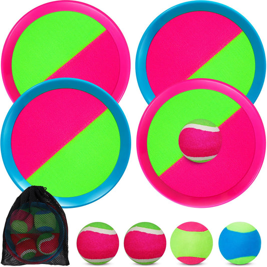 Jovico's Velcro Ball Toss Game, outdoor toy for kids, ages 3 4 5. Summer outdoor game with 4 discs and 4 balls.