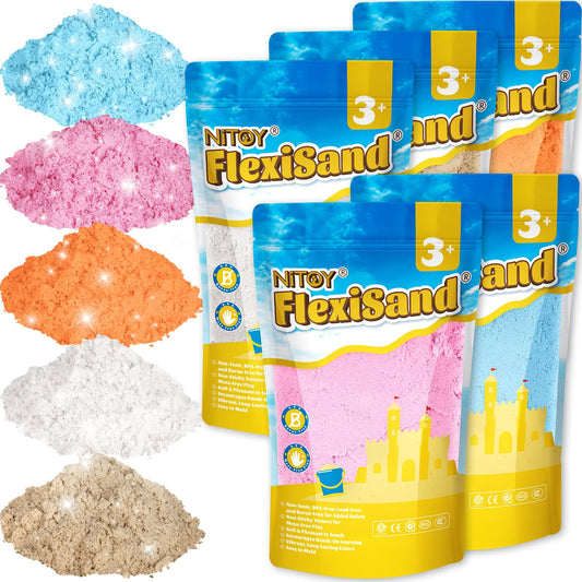 NiToy 5 kg Magic Sand Set 5 Colors, Sensory Sand Toys Magic Sand Gift, Magic Sand for Kids, perfect for creative indoor sand play, suitable for ages 3 and up.