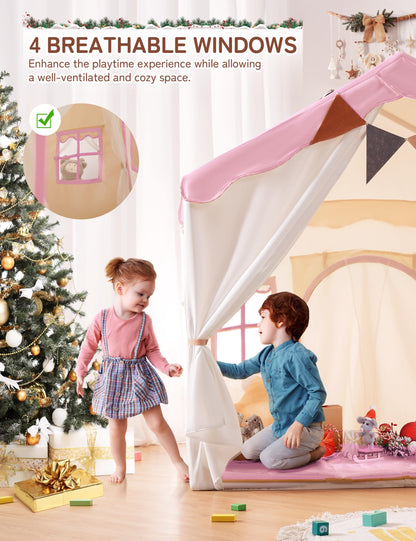 Besrey 2 IN 1 Kids Tent, Children's Playhouse Indoor with Mat and Lights, Kids Bed Tent, Play Tent for Indoors, Princess Tent, Children's Playhouse, Cozy Corner Kids Room Decor from 3 years pink