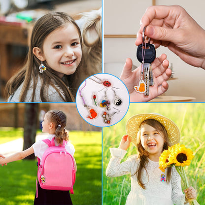 LUZOON Shrink Film 218 Pieces Shrink Film for Crafting Including A4 Shrink Film Set Keychains, Locks, Pencils, Hole Punch for Kids DIY Crafts (A4-with Pattern)