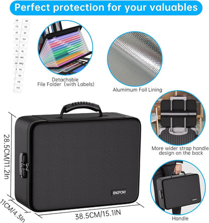 Fireproof document bag with 13 compartments 5200℉ A4 folder organizer storage box with lock Portable briefcase Home and office document storage for important documents Certificates