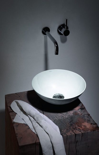 Alape washbasin made of glazed steel in alpine white surface, round, Ø 36cm, height 13 cm, white sink, without faucet hole, without overflow, bowl basin SB.K360.GS.