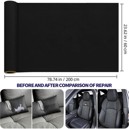 TOJUNE Faux Leather Self-Adhesive 60 X 200 cm, Self-Adhesive Leather Patch Repair Kit for Sofas, Furniture Repair, Kitchen Cabinets, Car Seats (Black)