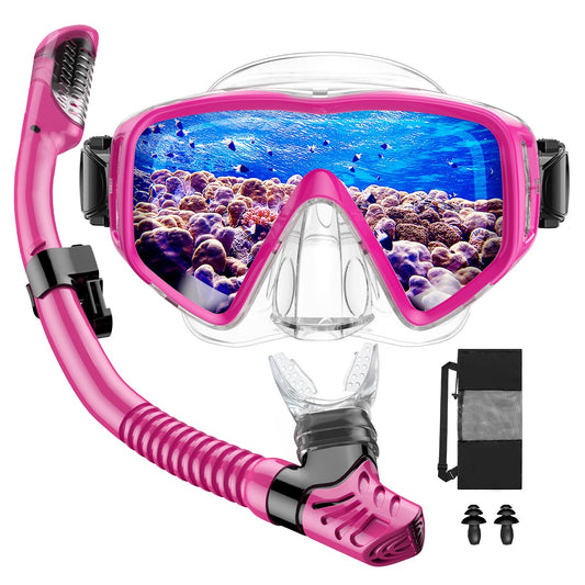 JEMULICE Adult Snorkel Set, Snorkeling Set with Diving Mask and Dry Snorkel for Men and Women, Anti-Leak & Anti-Fog Dive Mask made of Tempered Glass for Diving, Snorkeling, and Swimming.