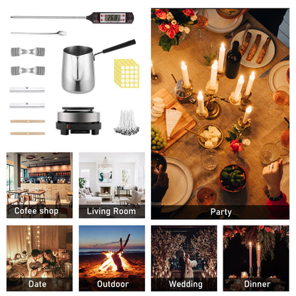 Candle Making Kit + Wax Melter Electric Heating Plate, DIY Candle Making Set, Scented Candle Gifts Set with Digital Thermometer, 100 * Candle Wicks, Centering Devices for Candles
