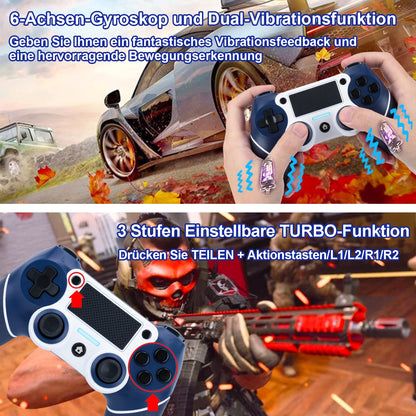 DuLingKer Wireless Controller compatible for PS4/Pro/Slim, Bluetooth gaming controller with vibration function, 6-axis gyro, turbo, 1000mAh battery, audio, game controller compatible with PS4