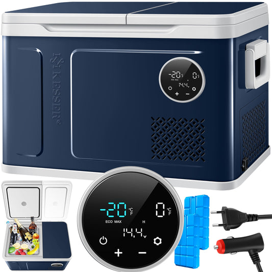 KESSER® Compressor Cooler Box 2in1 Dual Zone Cooling & Freezing Compartment 40 liters electric Freezer Box with 2x Cooling Packs & LED Touch Control | Refrigeration Cooling up to -20°C for Camping, Car, Truck 12/24V 230V
