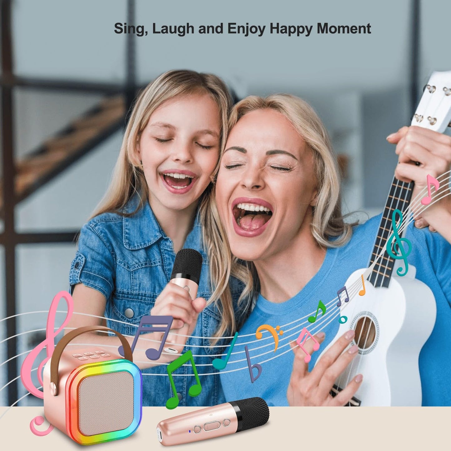 CUTE speaker boxes with karaoke microphone for kids, mini karaoke machine supports Bluetooth, Micro SD, USB & AUX, gift & toy for girls 4-12 years, perfect for parties & celebrations.