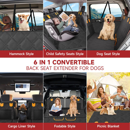 Loiion dog blanket for car back seat with hard bottom, rear seat extender for dogs, car hammock for dogs, anti-slip waterproof dog car mat for most car SUV truck, black.