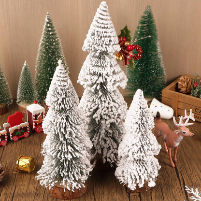 3 pieces Mini Christmas tree with wooden base for Christmas table decoration. Artificial Christmas tree perfect as a holiday gift.