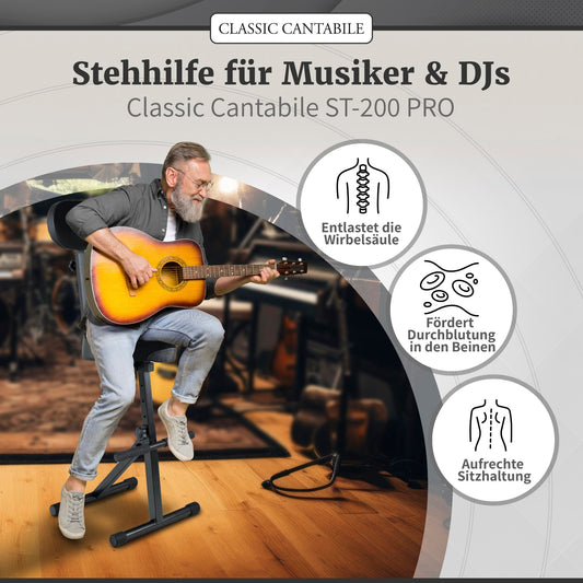 Classic Cantabile ST-200 PRO Standing Aid Stool Standing Seat Bar Stool (solid steel frame, rubber feet, 5-level seat height, adjustable from 57-81 cm, seat surface WxHxD: 41 x 8.5 x 37 cm) black