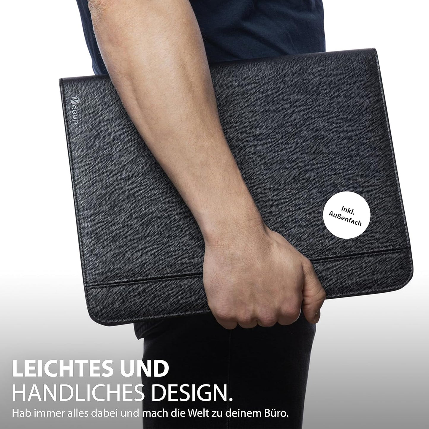 Vebon® A4 Berlin Ringbinder Folder I Zipper + Clipboard I Conference Folder + Laptop Bag I Extra Storage I Green I Faux Leather