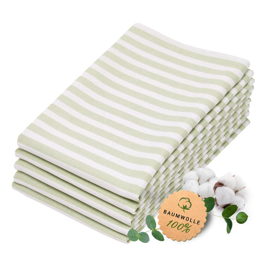 ZOLLNER Set of 5 Cotton Kitchen Towels 20x28 in – absorbent & durable dish towels – machine washable up to 140°F – striped light green – professional quality – Oeko Tex® Certified