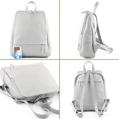 modamoda de T138 women's leather backpack handbag handmade in Italy, color: silver