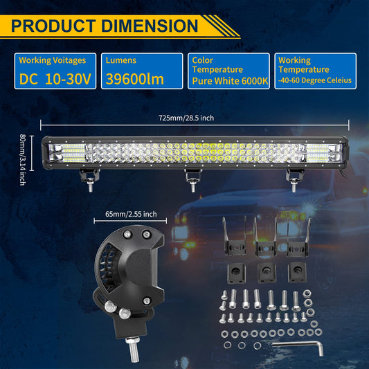 Willpower 28 inch LED work light bar 396W LED spotlight 12V 24V with wiring harness floodlight spotlight LED lightbar additional headlight for car off-road tractor SUV UTV ATV
