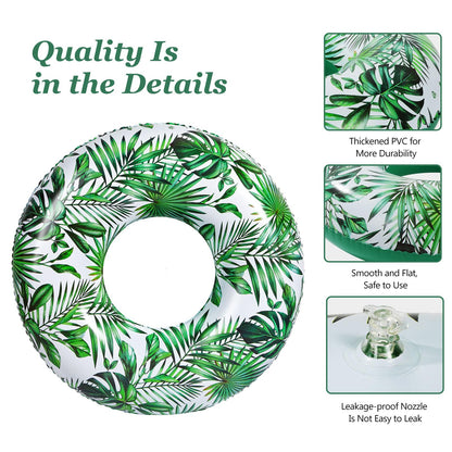 MoKo Adult Swim Rings, Inflatable Swimming Ring Water Game Ring, Large 107 cm Swim Ring Air Mattress Pool Toy Water Toy for Beach Pool Outdoor Summer, White & Green Leaf