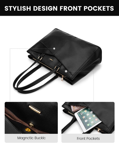LOVEVOOK laptop bag for women 15.6 inch, handbag for women work bag teacher tote large, waterproof shopper bag shoulder bags briefcase messenger bag tote bag for business school, black