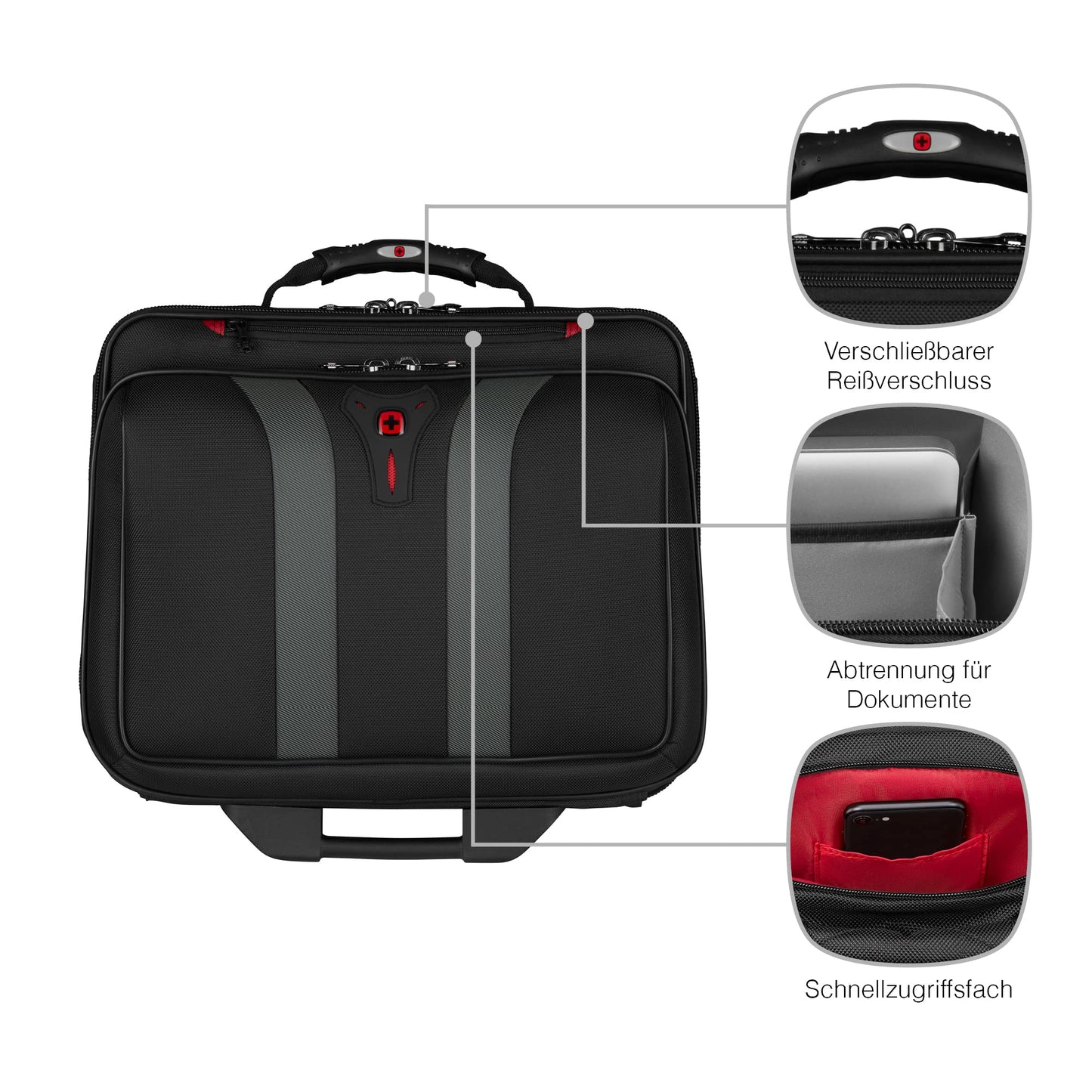 WENGER Granada Rolling Laptop Case, fits up to 15.6 inch notebook, 29L, for men and women, office, business, school, black, 600659.