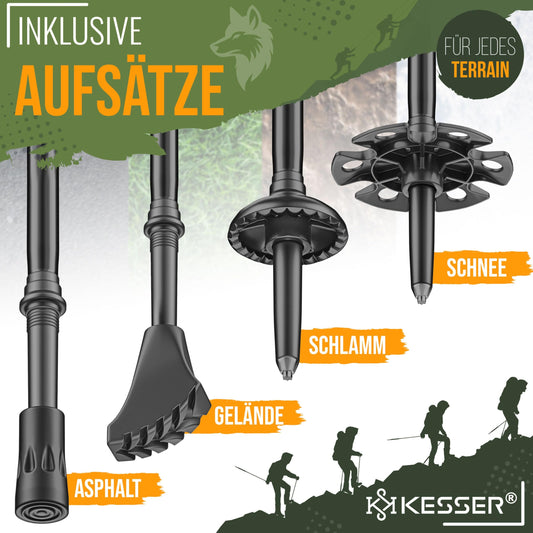 KESSER® hiking poles aluminum or carbon with cork handle | Nordic walking sticks for women & men foldable or telescopic trekking poles for hiking, trekking, skiing & mountain sports including camping light
