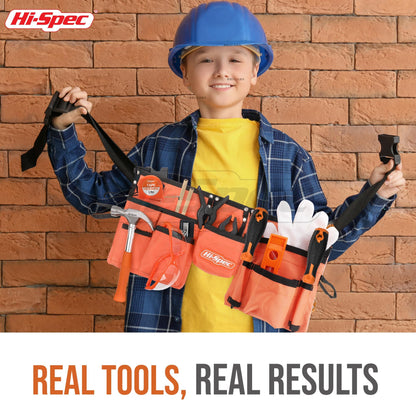 Hi-Spec 16-piece tool set for kids - with tool belt, work gloves, safety goggles, and real tools - perfect gift for little DIY enthusiasts, DIY projects, educational toy for children