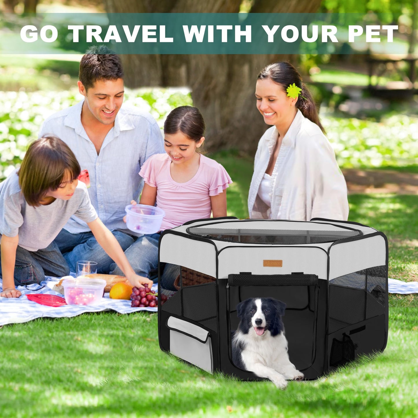 Akinerri pet playpen, portable, foldable, playpen for dogs/cats/puppies, exercise pen for dogs and cats, for indoors and outdoors, removable mesh shade cover.